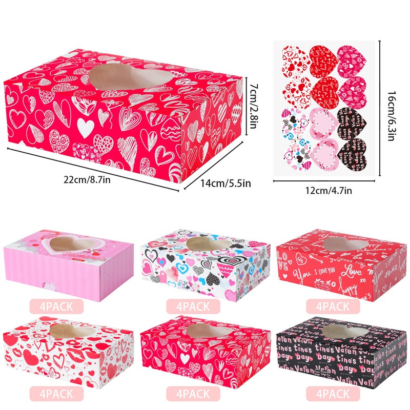 GITMIWS 24 Pack Valentine's Day Treat Boxes with Heart Window, 8.7 x 5.5 x 2.76 Inches Valentine Heart Cookie Boxes, Valentines Day Candy Goody Container Boxes with Love Sticker for Valentines Day - Image 2