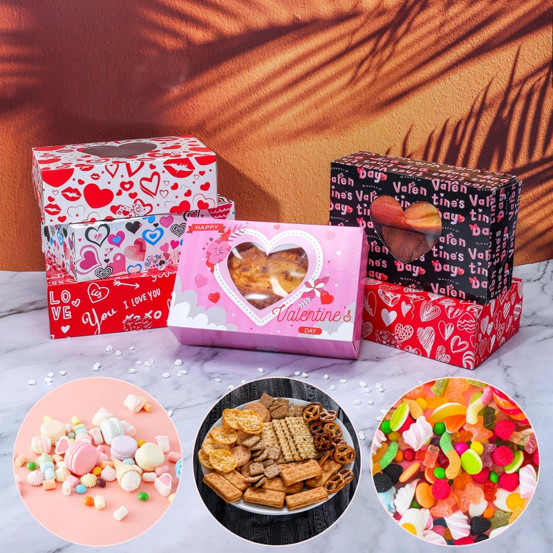 GITMIWS 24 Pack Valentine's Day Treat Boxes with Heart Window, 8.7 x 5.5 x 2.76 Inches Valentine Heart Cookie Boxes, Valentines Day Candy Goody Container Boxes with Love Sticker for Valentines Day - Image 3