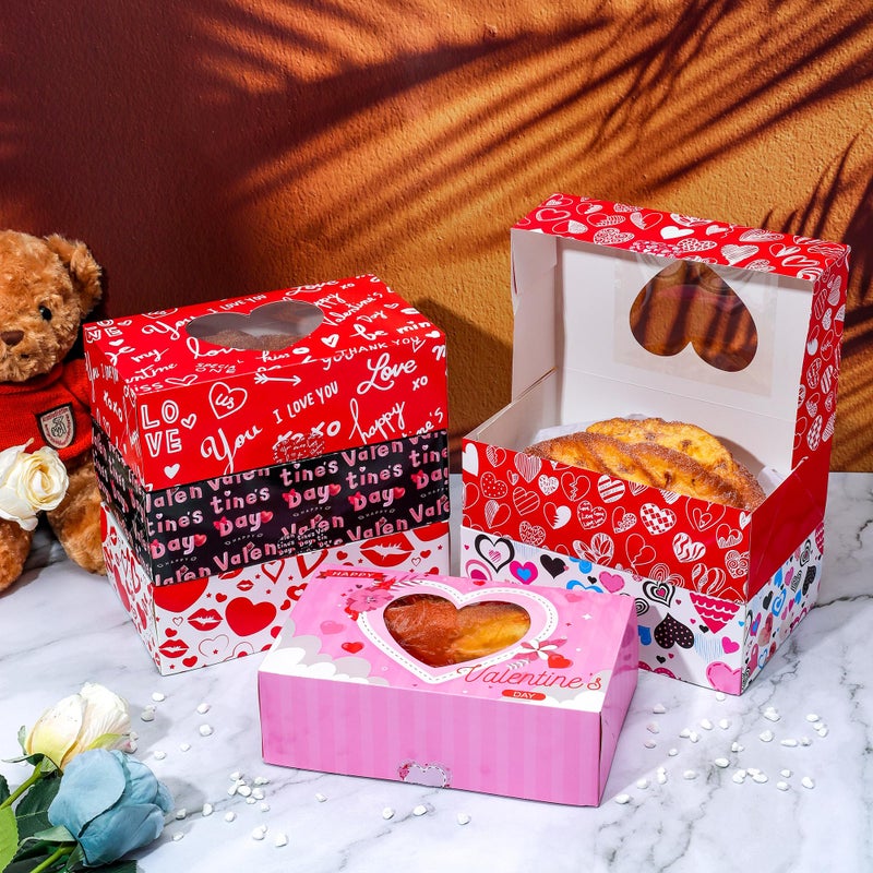 GITMIWS 24 Pack Valentine's Day Treat Boxes with Heart Window, 8.7 x 5.5 x 2.76 Inches Valentine Heart Cookie Boxes, Valentines Day Candy Goody Container Boxes with Love Sticker for Valentines Day - Image 5