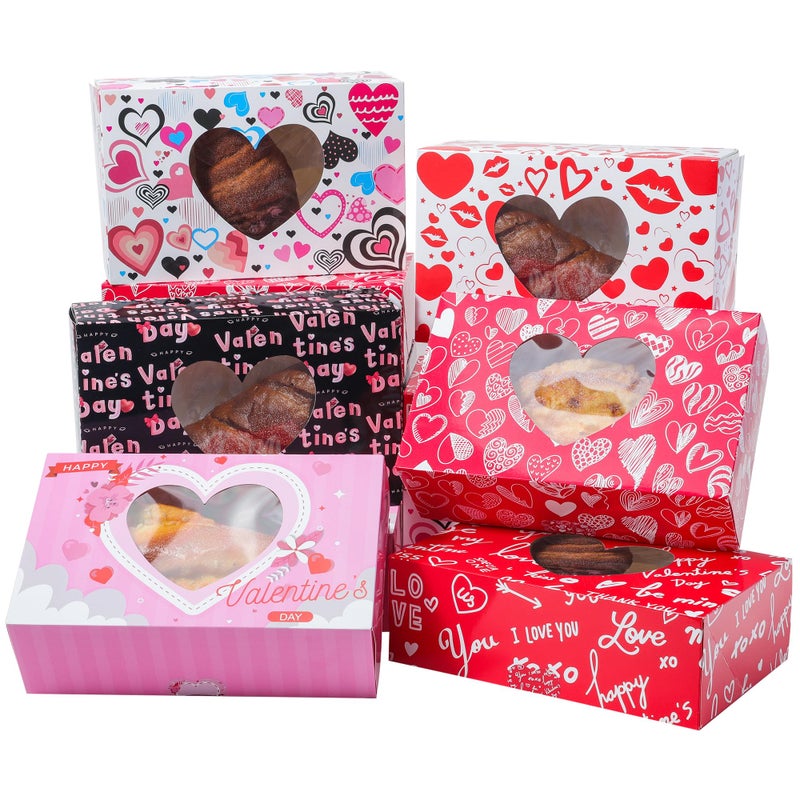 GITMIWS 24 Pack Valentine's Day Treat Boxes with Heart Window, 8.7 x 5.5 x 2.76 Inches Valentine Heart Cookie Boxes, Valentines Day Candy Goody Container Boxes with Love Sticker for Valentines Day - Image 1