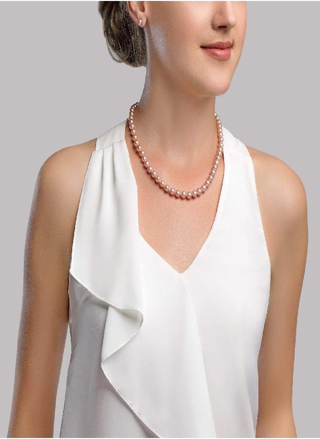 The Pearl Source THE PEARL SOURCE 7-8mm AAA Quality Round Pink Freshwater Cultured Pearl Necklace for Women in 18" Princess Length  - Image 3