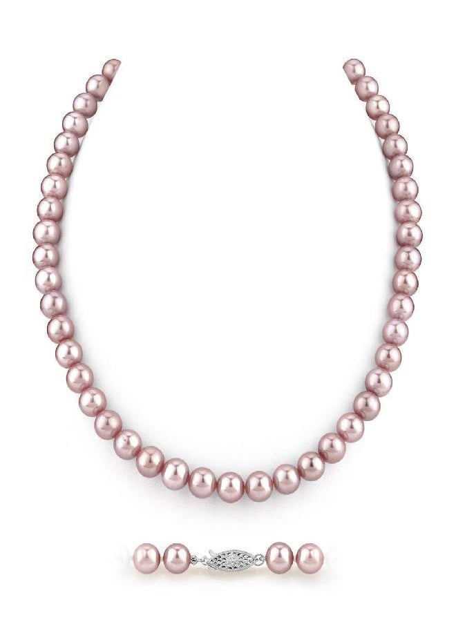 The Pearl Source THE PEARL SOURCE 7-8mm AAA Quality Round Pink Freshwater Cultured Pearl Necklace for Women in 18" Princess Length  - Image 4