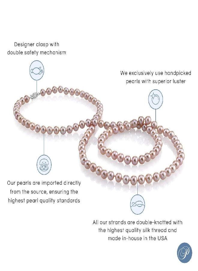 The Pearl Source THE PEARL SOURCE 7-8mm AAA Quality Round Pink Freshwater Cultured Pearl Necklace for Women in 18" Princess Length  - Image 5