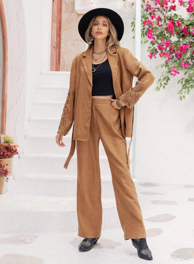 Russty Dustty Russty Dustty Solid Long Sleeve Blazer with Straight Leg Pants Co-Ords - Image 3