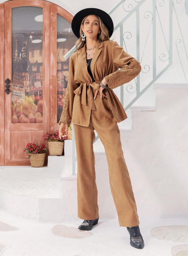 Russty Dustty Russty Dustty Solid Long Sleeve Blazer with Straight Leg Pants Co-Ords - Image 1