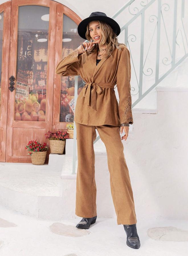 Russty Dustty Russty Dustty Solid Long Sleeve Blazer with Straight Leg Pants Co-Ords - Image 5