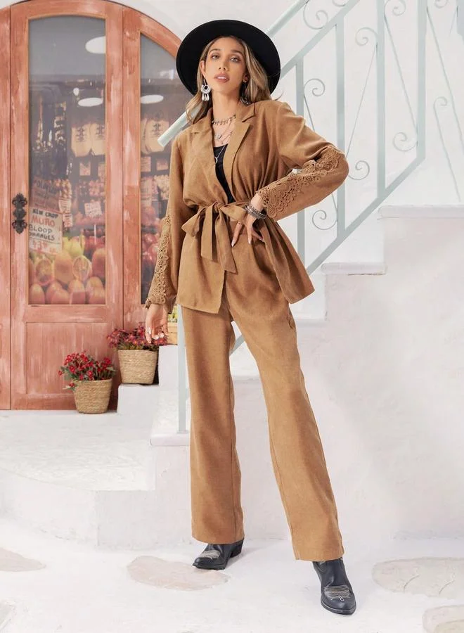 تايك تو Take Two Solid Long Sleeve Blazer with Straight Leg Pants Co-Ords