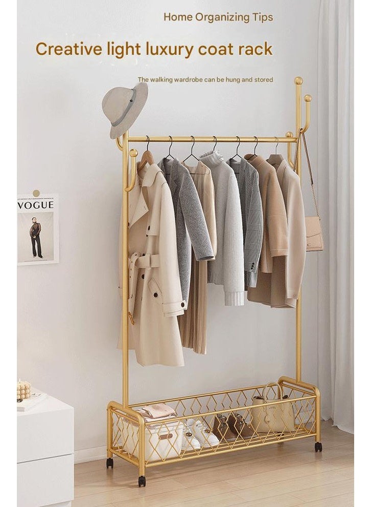 كيكي شماعة ملابس لغرفة النوم، شماعة ملابس بجانب التخزين، لون ذهبي، 100 سم - Image 2