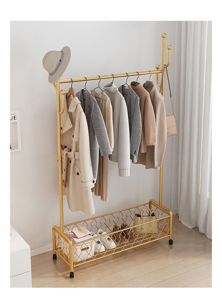 كيكي شماعة ملابس لغرفة النوم، شماعة ملابس بجانب التخزين، لون ذهبي، 100 سم - Image 1