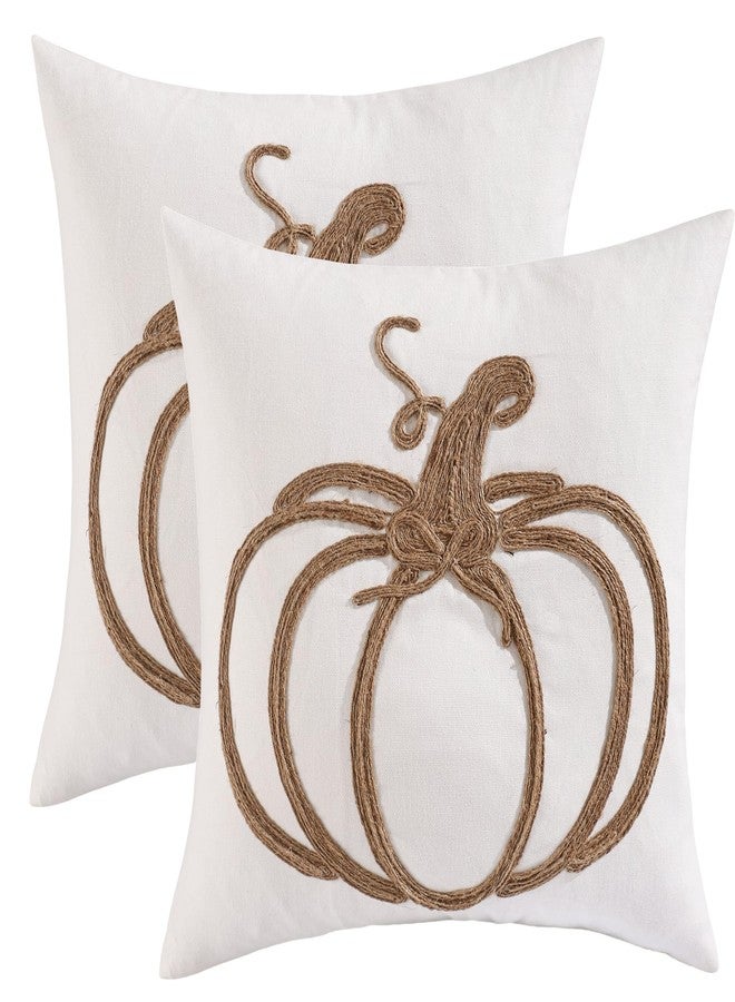 LUOYEHK Halloween Pillow Covers 18x18 Set of 2 Vine Pumpkin Rope Embroidered Throw Pillow Covers Farmhouse Thanksgiving Home Decor Cushion Covers for Couch Sofa Bed - Image 1