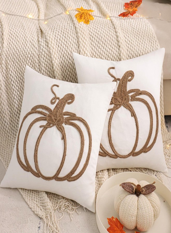 LUOYEHK Halloween Pillow Covers 18x18 Set of 2 Vine Pumpkin Rope Embroidered Throw Pillow Covers Farmhouse Thanksgiving Home Decor Cushion Covers for Couch Sofa Bed - Image 3