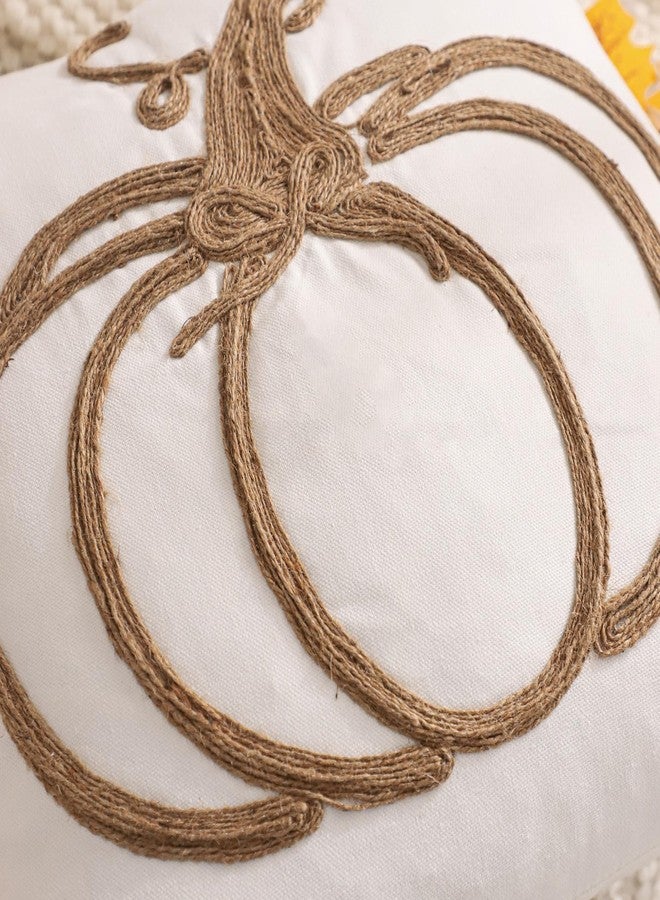 LUOYEHK Halloween Pillow Covers 18x18 Set of 2 Vine Pumpkin Rope Embroidered Throw Pillow Covers Farmhouse Thanksgiving Home Decor Cushion Covers for Couch Sofa Bed - Image 5