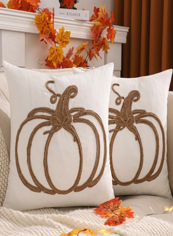 LUOYEHK Halloween Pillow Covers 18x18 Set of 2 Vine Pumpkin Rope Embroidered Throw Pillow Covers Farmhouse Thanksgiving Home Decor Cushion Covers for Couch Sofa Bed - Image 2