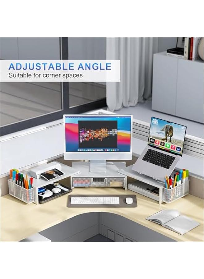 Arabest Dual Monitor Stand Riser, Desk Organizer With Drawer and 2 Pen Holders, Monitor Stand for Desk, Office Decor Essentials (White) - Image 4