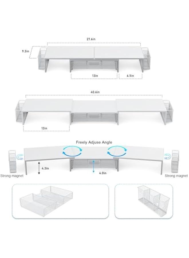 Arabest Dual Monitor Stand Riser, Desk Organizer With Drawer and 2 Pen Holders, Monitor Stand for Desk, Office Decor Essentials (White) - Image 3