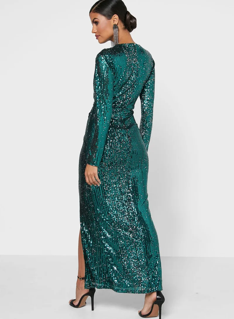 Golden Apple Side Slit Sequin Dress