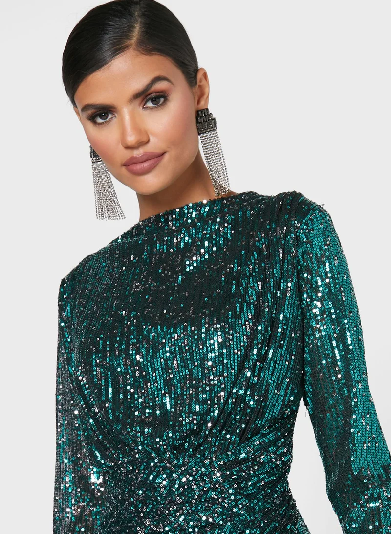 Golden Apple Side Slit Sequin Dress