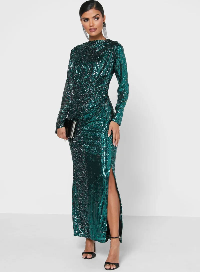 Golden Apple Side Slit Sequin Dress