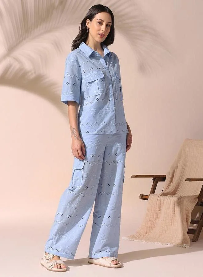 دينيس لينغو طقم منسق من قميص وبنطال بتفاصيل شيفلي