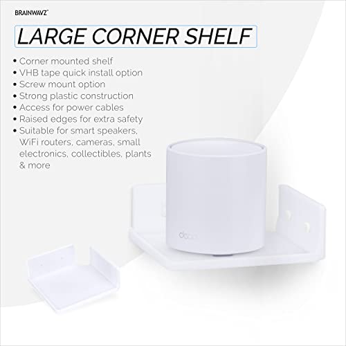 Brainwavz 6.5" Corner Shelf Mount for Speakers, Cameras, Baby Monitors, Plants, Books Electronics, Collectibles & More, Adhesive & Screw in Floating Shelves (White) - Image 3