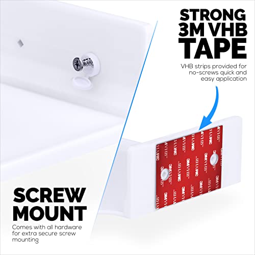 Brainwavz 6.5" Corner Shelf Mount for Speakers, Cameras, Baby Monitors, Plants, Books Electronics, Collectibles & More, Adhesive & Screw in Floating Shelves (White) - Image 5