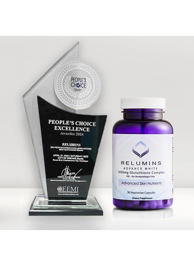RELUMINS - Glutathione Supplement - 1650mg Reduced Glutathione Complex with Alpha Lipoic Acid, Rose HIPS, Riboflavin, & Vitamin E - 90 Veggie Capsules x 1 Bottle - Proprietary Blend - Image 1