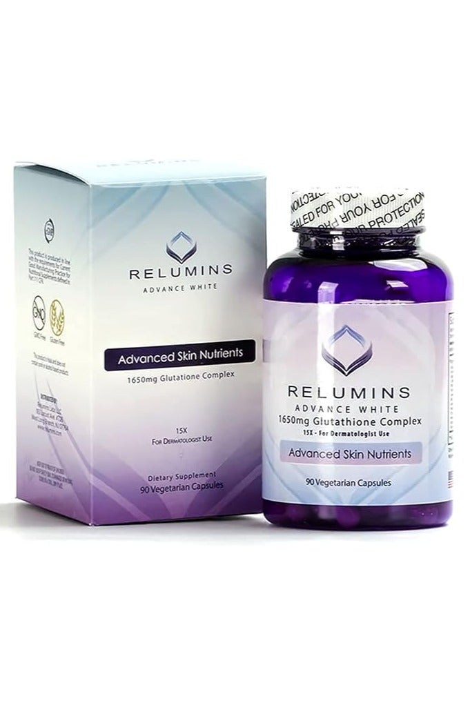 RELUMINS Glutathione Supplement - 1650mg Reduced Glutathione Complex with Alpha Lipoic Acid, Rose HIPS, Riboflavin, & Vitamin E - 90 Veggie Capsules x 1 Bottle - Proprietary Blend - Image 1