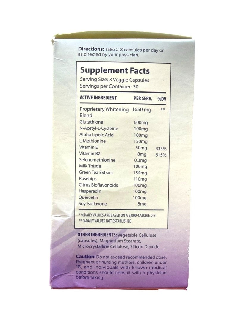 RELUMINS Glutathione Supplement - 1650mg Reduced Glutathione Complex with Alpha Lipoic Acid, Rose HIPS, Riboflavin, & Vitamin E - 90 Veggie Capsules x 1 Bottle - Proprietary Blend - Image 3
