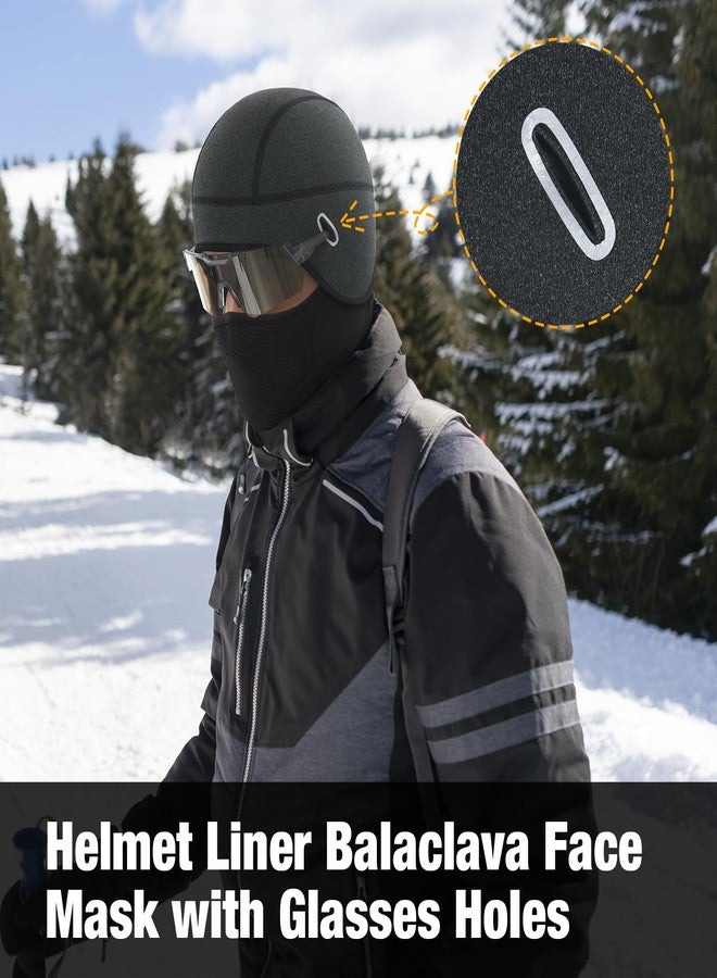 MELASA Thermal Skull Cap Helmet Liner Hat with Face Cover, Balaclava Face Mask with Glasses Holes for Cycling Motorcycle Ski Construction Worker(Dark Grey) - Image 3