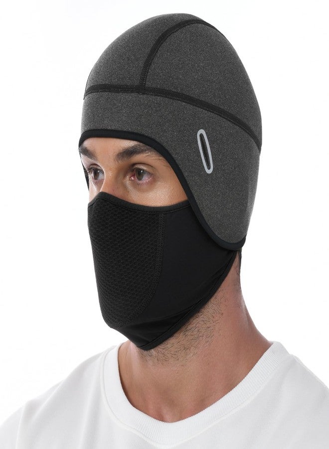 MELASA Thermal Skull Cap Helmet Liner Hat with Face Cover, Balaclava Face Mask with Glasses Holes for Cycling Motorcycle Ski Construction Worker(Dark Grey) - Image 1