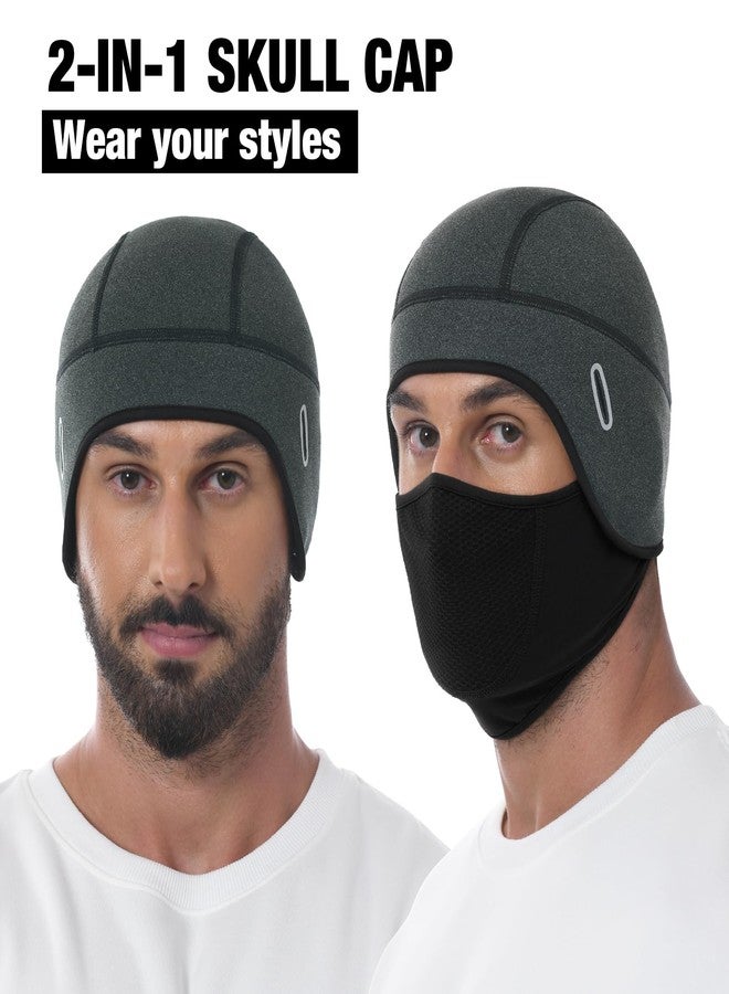 MELASA Thermal Skull Cap Helmet Liner Hat with Face Cover, Balaclava Face Mask with Glasses Holes for Cycling Motorcycle Ski Construction Worker(Dark Grey) - Image 4