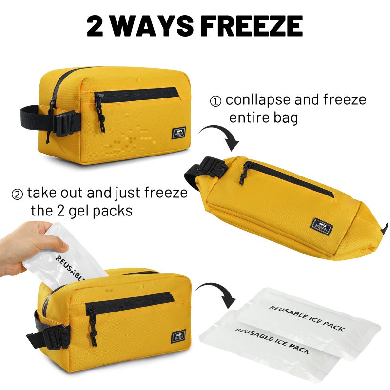 MIER Freezable Snack Bags Small Frozen Mini Cooler Lunch Bag Freezer Insulated Pouch for Adults Work Travel On-the-go,Yellow - Image 3