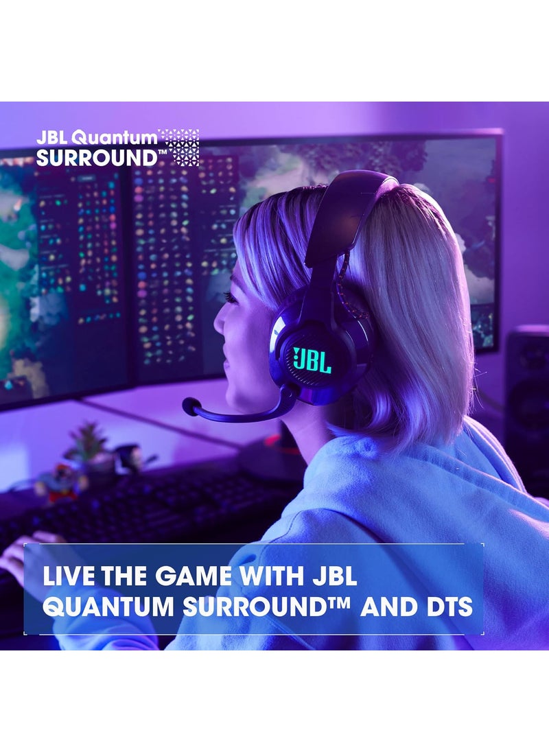 JBL - JBL Quantum 610 Wireless  Wireless OverEar Gaming Headset JBL QuantumSURROUND 24GHz Wireless 40 Hours of Wireless Battery Life GameChat dial flipup Boom Microphone Black - Image 1
