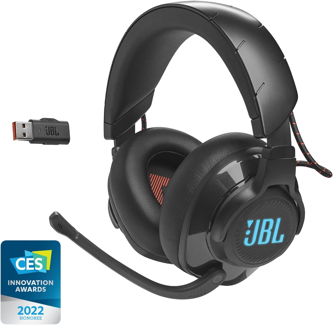 JBL Quantum 610 Wireless Wireless OverEar Gaming Headset JBL QuantumSURROUND 24GHz Wireless 40 Hours of Wireless Battery Life GameChat dial flipup Boom Microphone Black