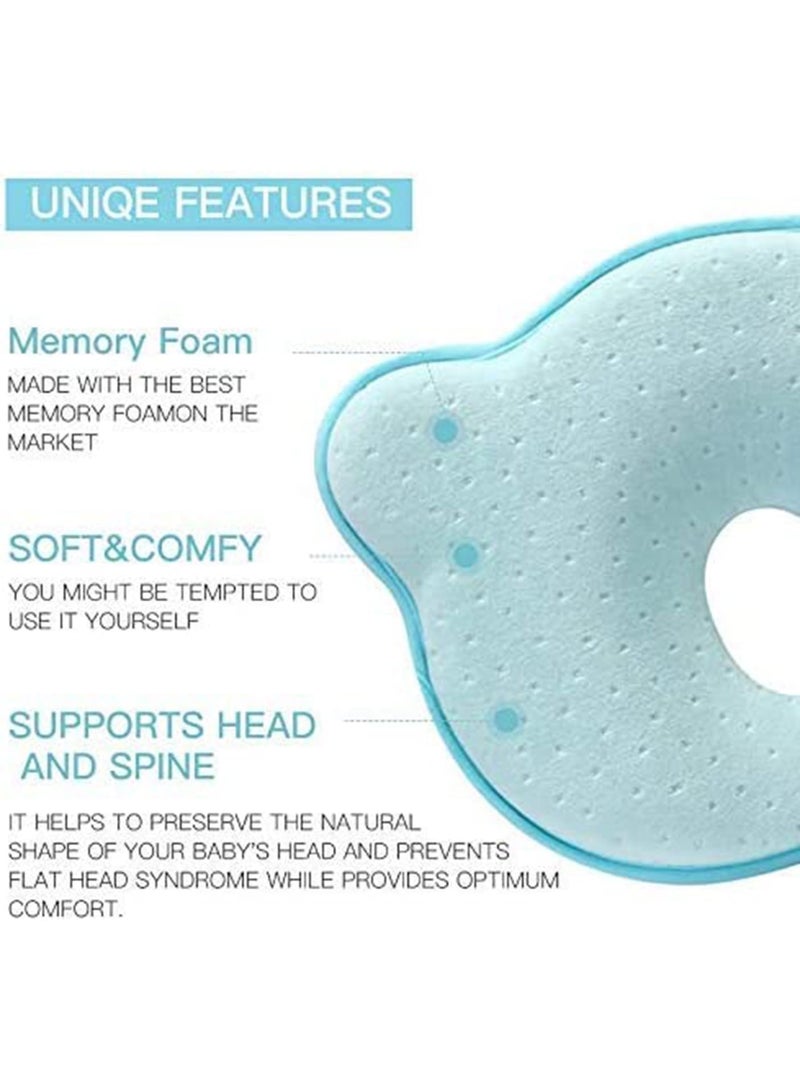 Baby Head Shaping Pillow, Baby Pillow, Soft and Cozy Baby Head Pillow for Sleeping, Memory Foam and Organic Cotton Cover, Neck Support, Baby Pillow Breathable Set for Infants & Toddlers (Blue)  - Image 3