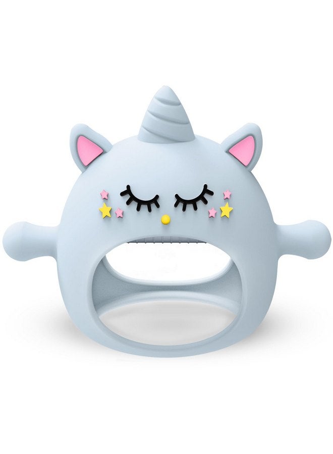 Tinabless Teething Toys for Babies 0-6 Months, Tinabless Unicorn Never Drop Silicone Teether for Babies 6-12 Months, Hand Pacifier for Breast Feeding Babies, Baby Chew Toys Freezer Safe for Newborn, Blue - Image 1