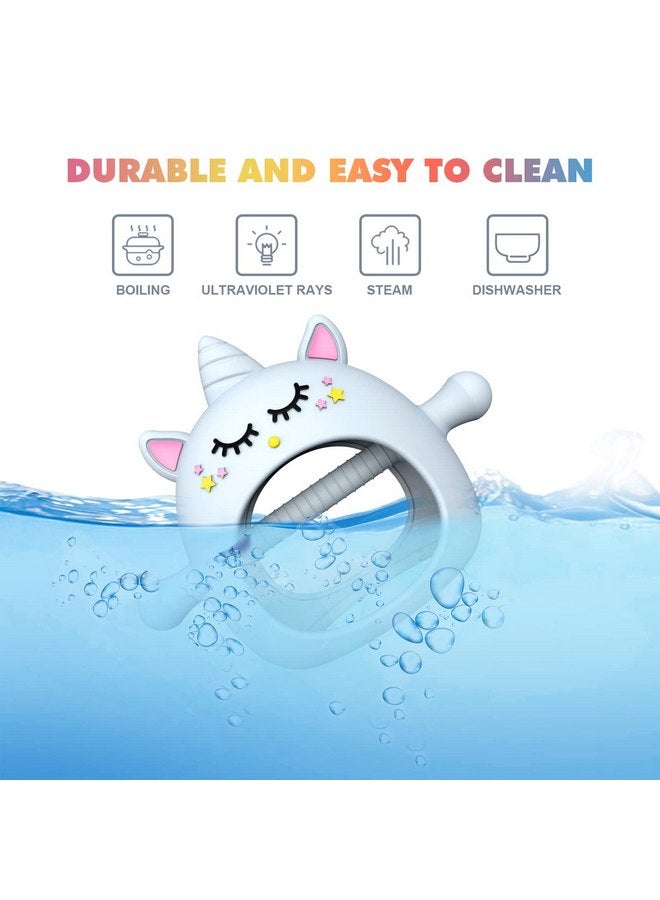 Tinabless Teething Toys for Babies 0-6 Months, Tinabless Unicorn Never Drop Silicone Teether for Babies 6-12 Months, Hand Pacifier for Breast Feeding Babies, Baby Chew Toys Freezer Safe for Newborn, Blue - Image 4