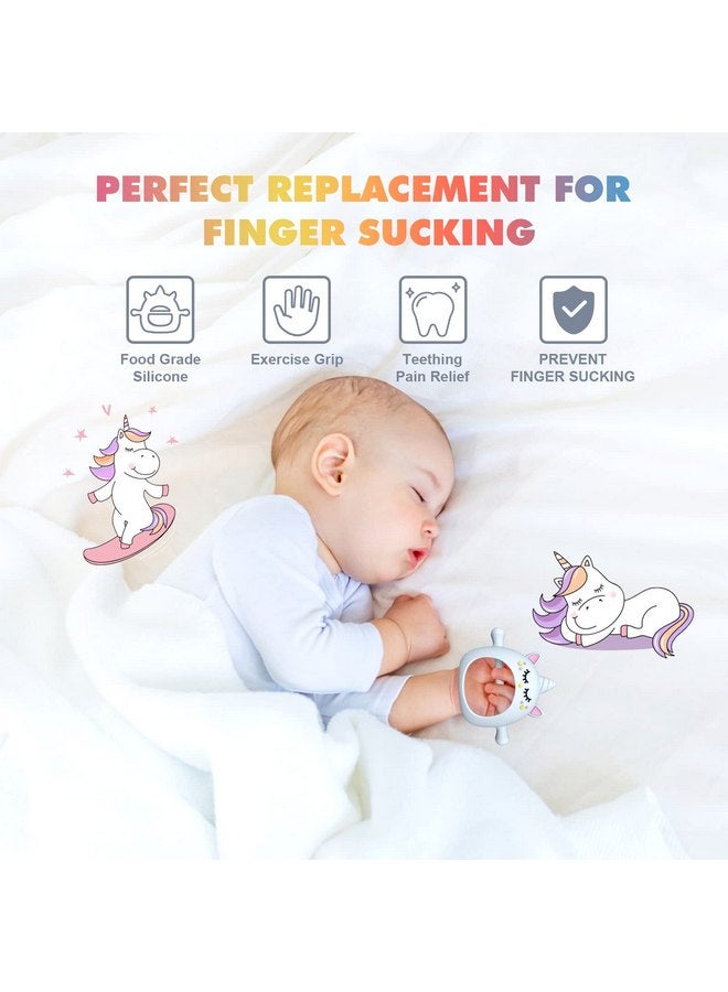 Tinabless Teething Toys for Babies 0-6 Months, Tinabless Unicorn Never Drop Silicone Teether for Babies 6-12 Months, Hand Pacifier for Breast Feeding Babies, Baby Chew Toys Freezer Safe for Newborn, Blue - Image 5