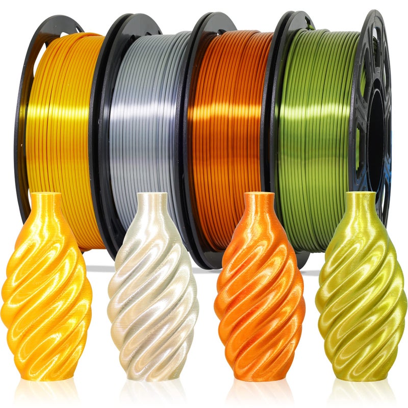 175mm Silk Shiny PLA 4 Metal Colors Bundle Pack Shiny Metallic GoldSilverCopperBronze Each Spool 250g 4 Spools Packed Total 1Kg 3D Printing Filament Material with Extra 3D Print Tool by MIKA3D