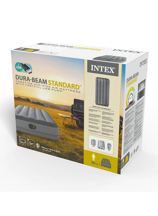INTEX Dura Beam Prestige Airbed With Fastfill USB Pump Queen Size 60x80x12inch pvc Light/Dark Grey - Image 2