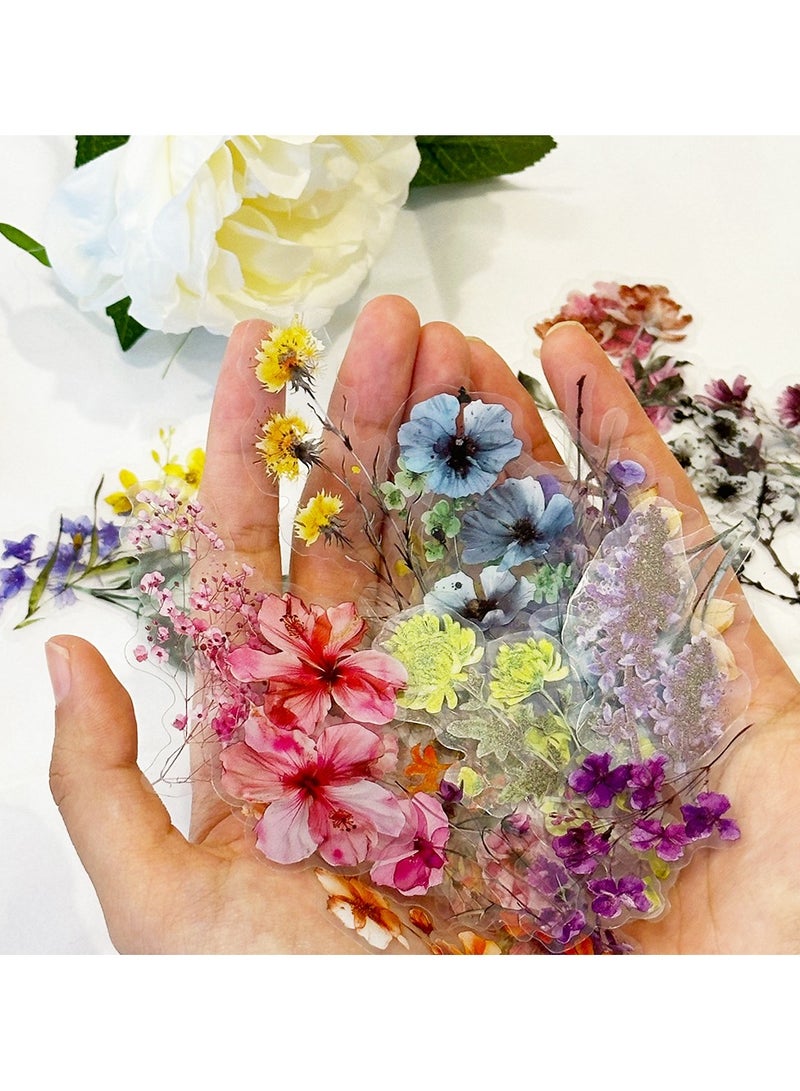 ORAINBOW 50 Pieces Natural Flower Stickers for Scrapbooking Transparent PET Self-Adhesive Scrapbooking Stickers Supplies Journal Stocking Stuffers for Adult Card Making Letters DIY - Image 2