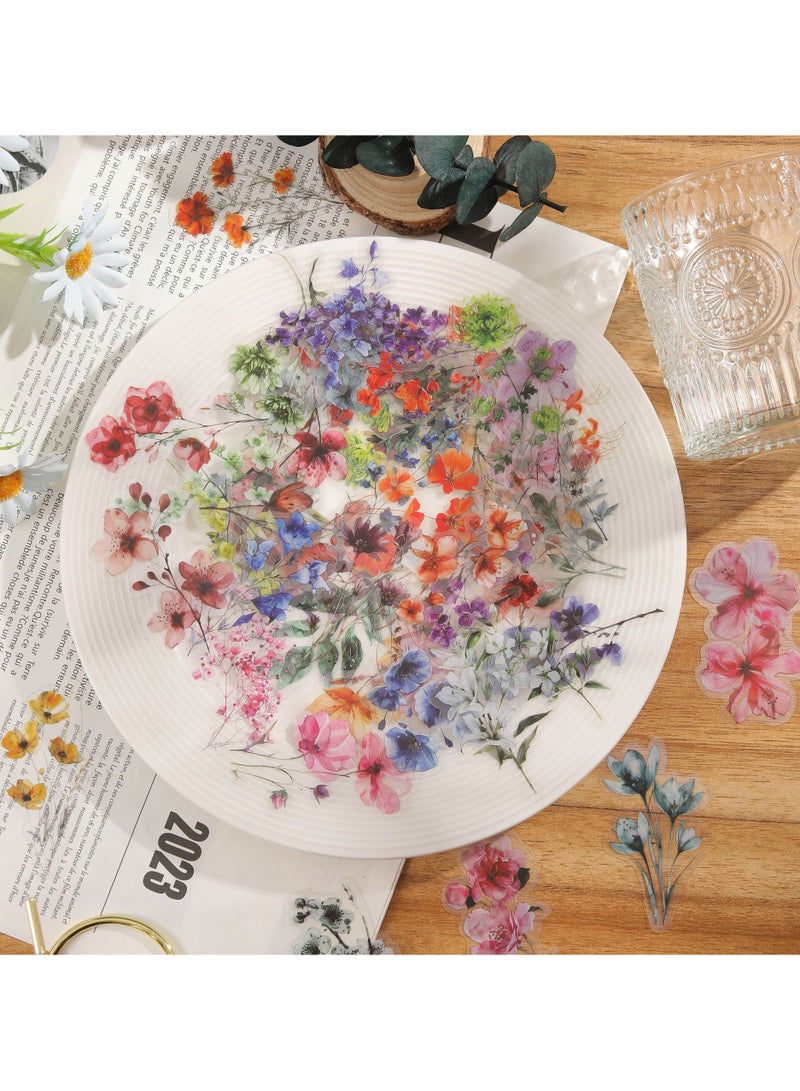 ORAINBOW 50 Pieces Natural Flower Stickers for Scrapbooking Transparent PET Self-Adhesive Scrapbooking Stickers Supplies Journal Stocking Stuffers for Adult Card Making Letters DIY - Image 1