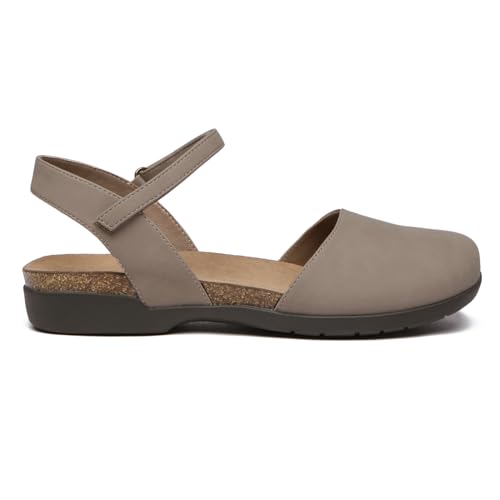 Athlefit Women's Closed Toe Sandals Comfort Cork Footbed Arch Support Flat Sandals Taupe Size 8.5 - Image 5