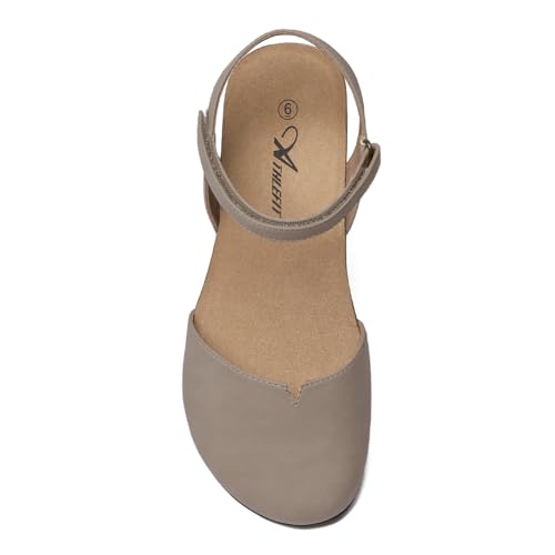 Athlefit Women's Closed Toe Sandals Comfort Cork Footbed Arch Support Flat Sandals Taupe Size 8.5 - Image 2