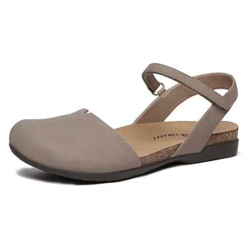 Athlefit Women's Closed Toe Sandals Comfort Cork Footbed Arch Support Flat Sandals Taupe Size 8.5 - Image 1