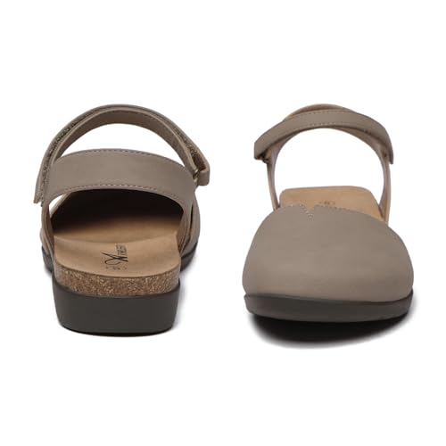 Athlefit Women's Closed Toe Sandals Comfort Cork Footbed Arch Support Flat Sandals Taupe Size 8.5 - Image 4