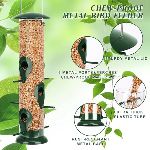 FEED GARDEN مغذيات الطيور المعدنية من FEED GARDEN لتغذية الطيور في الهواء الطلق، مغذي طيور بـ 6 منافذ، مغذيات للكناري في الهواء الطلق، مغذيات طيور مقاومة للسناجب بغطاء معدني ثقيل، مقاومة للمضغ - Image 3