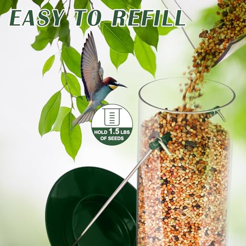 FEED GARDEN مغذيات الطيور المعدنية من FEED GARDEN لتغذية الطيور في الهواء الطلق، مغذي طيور بـ 6 منافذ، مغذيات للكناري في الهواء الطلق، مغذيات طيور مقاومة للسناجب بغطاء معدني ثقيل، مقاومة للمضغ - Image 4