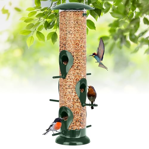 FEED GARDEN مغذيات الطيور المعدنية من FEED GARDEN لتغذية الطيور في الهواء الطلق، مغذي طيور بـ 6 منافذ، مغذيات للكناري في الهواء الطلق، مغذيات طيور مقاومة للسناجب بغطاء معدني ثقيل، مقاومة للمضغ - Image 1
