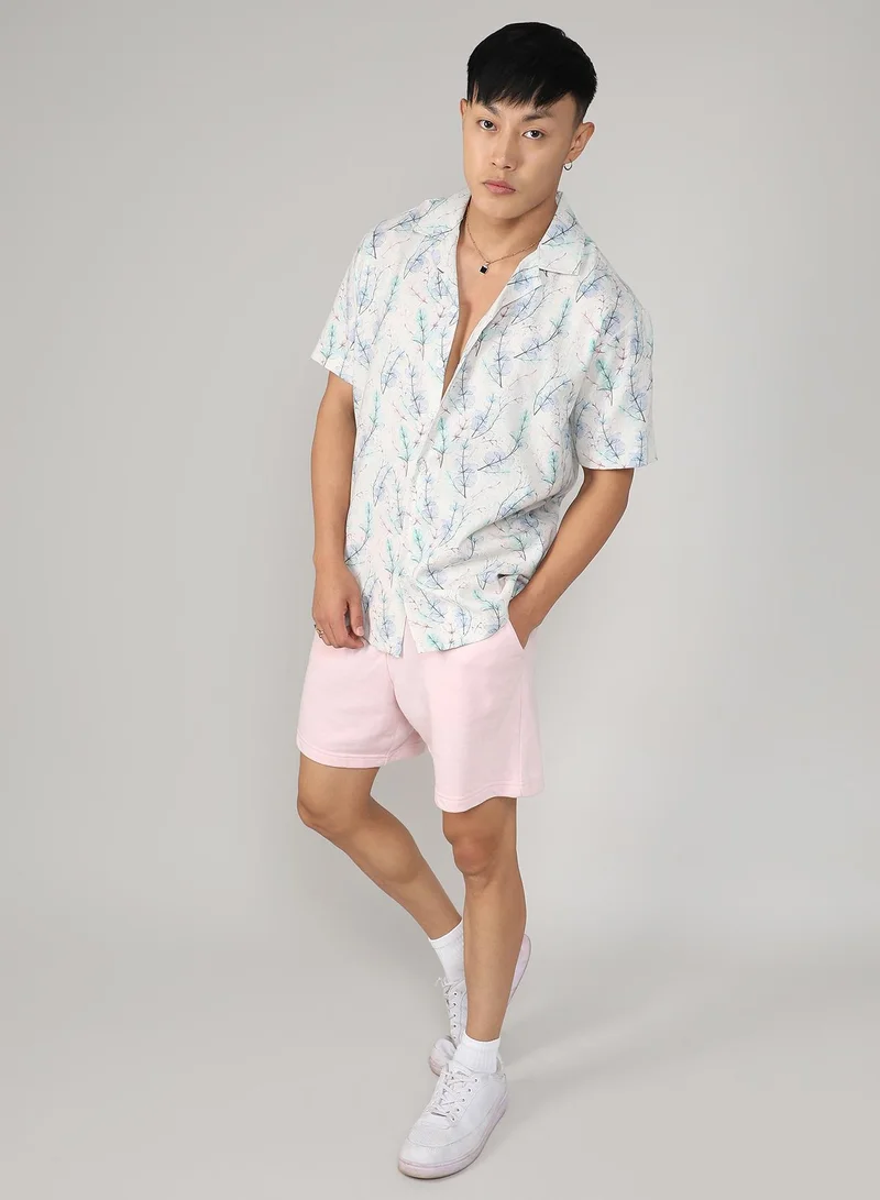 CAHOOT  Men's Ivory White & Icy Blue Flora Tint Shirt for Men | Best Price UAE